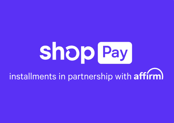 shop Pay logo with 'installments in partnership with Affirm' text on a blue background