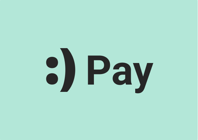 Pay logo with a smiley face symbol on a light green background
