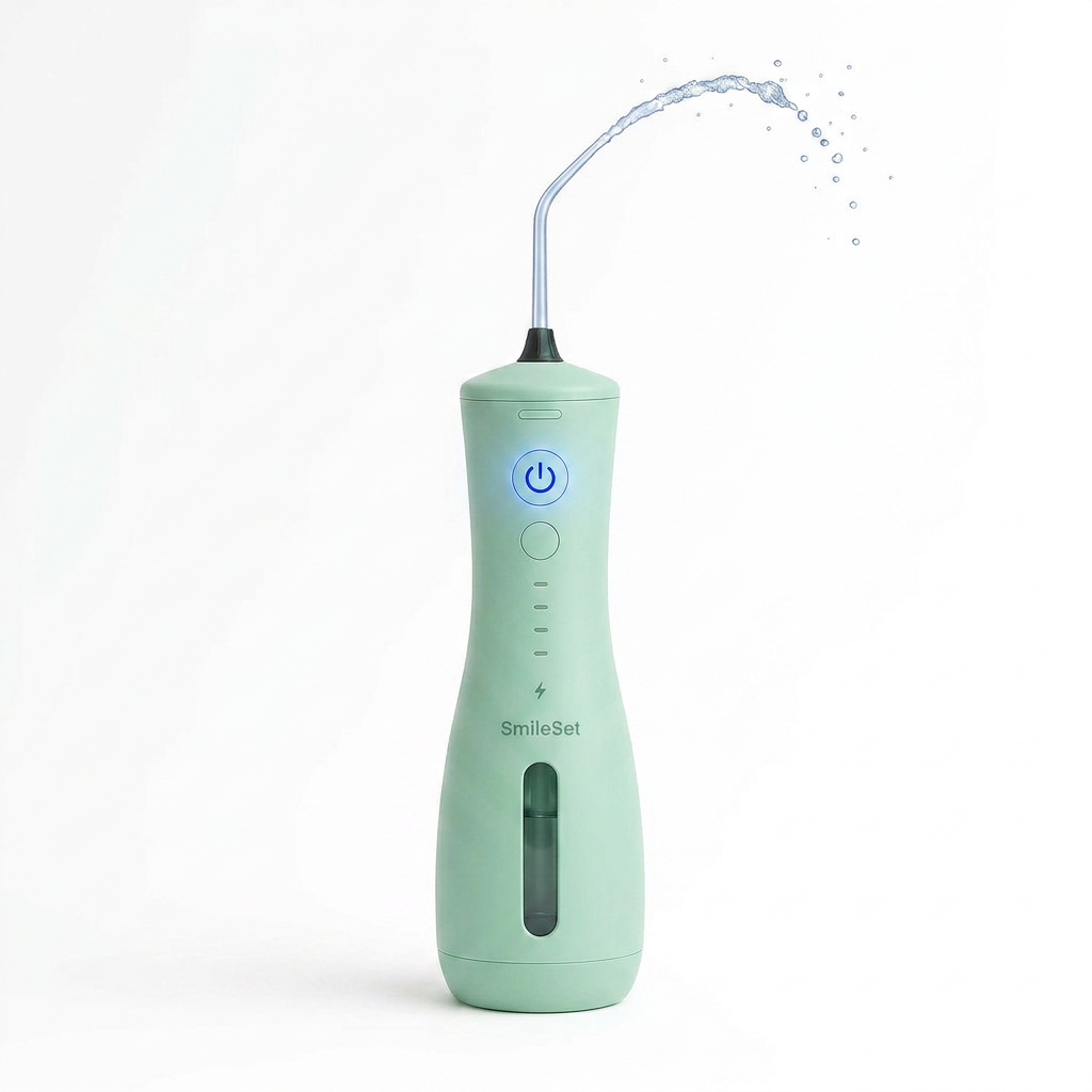 Mint SmileSet water flosser spraying water
