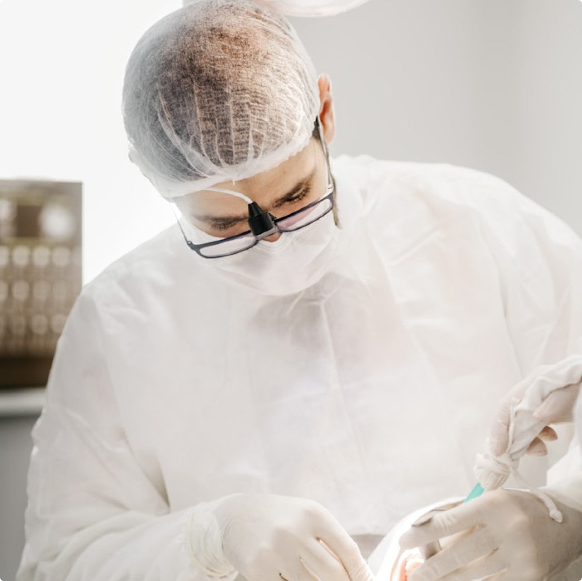 A dental professional at work