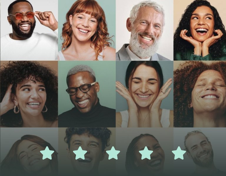 Smiling SmileSet customers with five stars