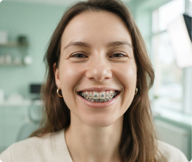 Smiling woman wearing braces